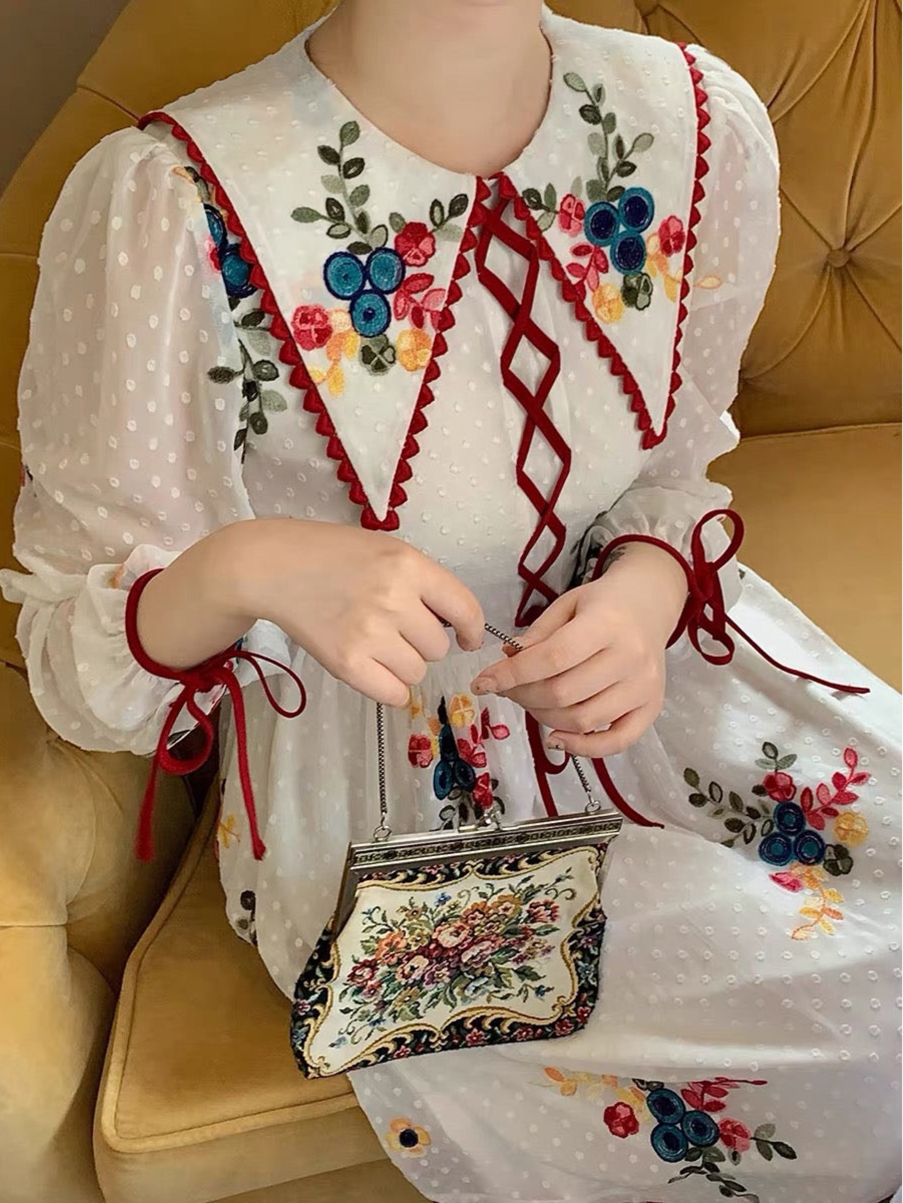 Austrian Flowers antique vintage embroidered dress