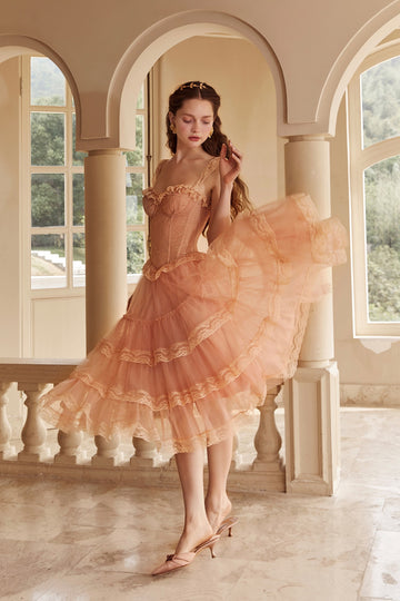 Cinnamon Princess French Retro Romantic Palace Fishbone Corset Dress &  Cardigan Set