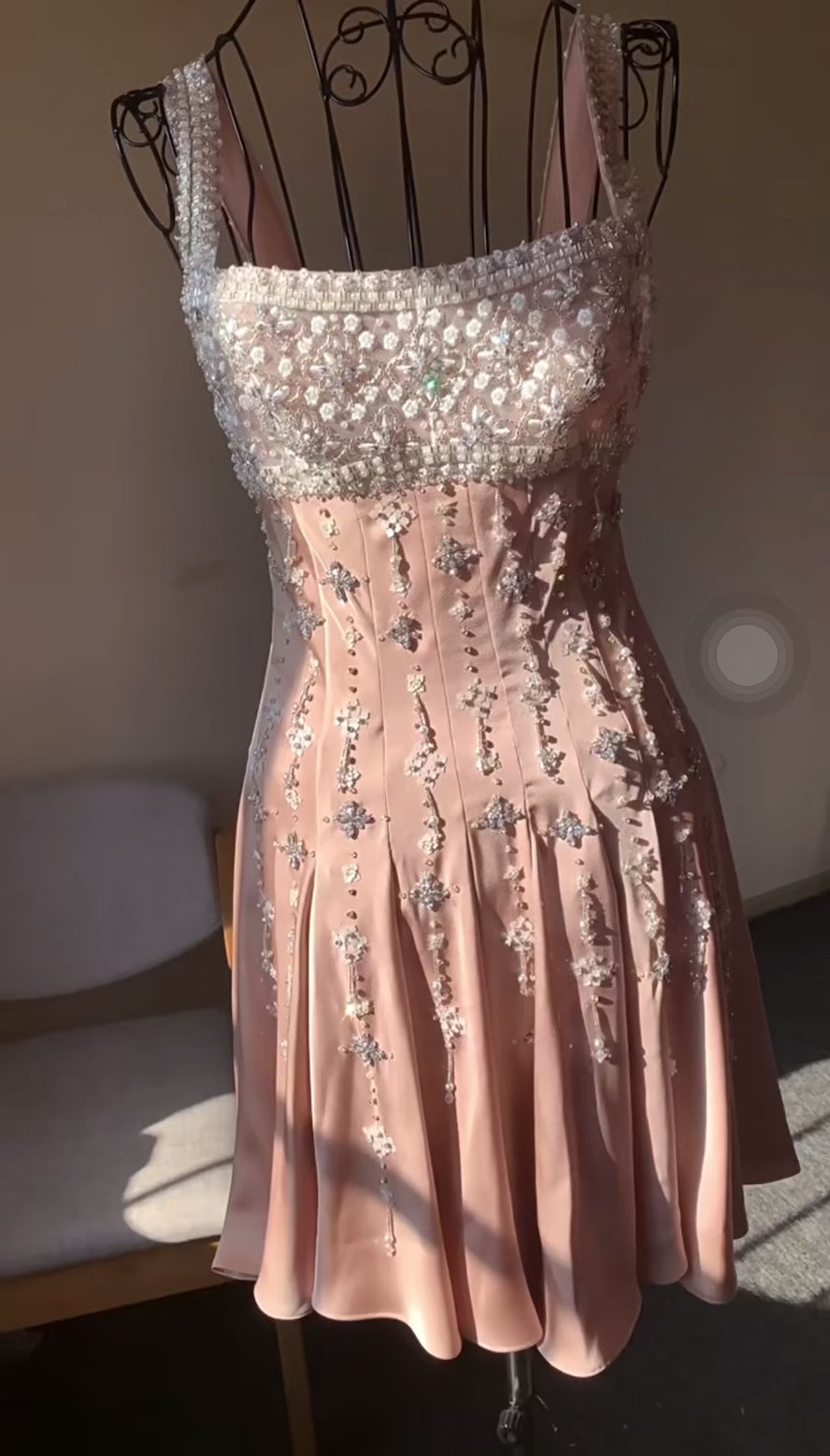 Symphony luxury nude satin hand-beaded diamond dress